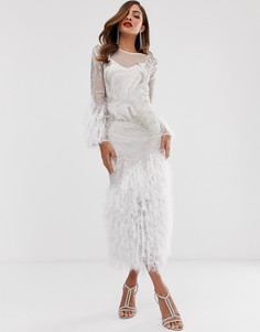 Платье миди с искусственными перьями ASOS EDITION-Белый