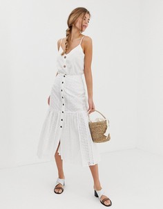 Юбка миди с вышивкой ришелье ASOS DESIGN-Белый