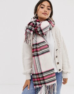 Розово-кремовый длинный шарф в клетку ASOS DESIGN-Коричневый