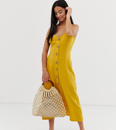Свободное платье макси на бретелях с пуговицами ASOS DESIGN Petite-Желтый