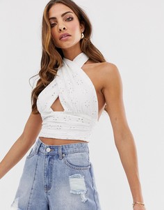 Топ с халтером и вышивкой ришелье ASOS DESIGN-Белый