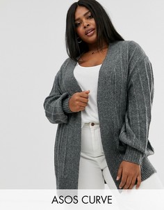Пальто-кардиган из пушистой пряжи ASOS DESIGN Curve-Серый