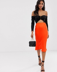 Оранжевая юбка миди косого кроя River Island-Красный