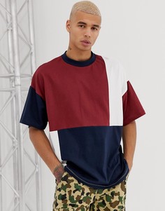 Oversize-футболка из органического хлопка в стиле пэтчворк и колор блок с темно-синими элементами ASOS DESIGN-Темно-синий