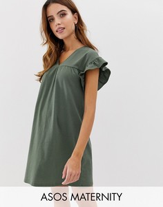 Двустороннее хлопковое меланжевое свободное платье мини ASOS DESIGN Maternity-Зеленый