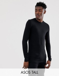 Черная обтягивающая футболка из органического материала с длинным рукавом и круглым вырезом ASOS DESIGN Tall-Черный