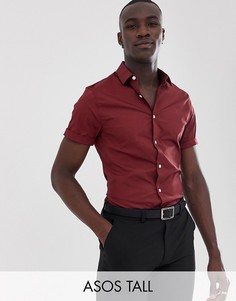 Бордовая приталенная рубашка ASOS DESIGN Tall-Красный