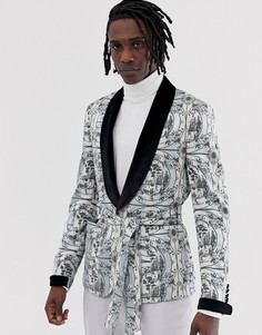 Приталенный блейзер с черно-белым принтом и бархатным воротником ASOS EDITION-Черный