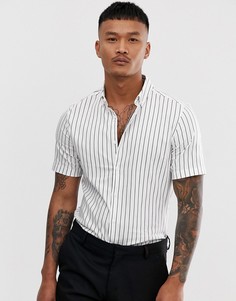 Приталенная рубашка в полоску с короткими рукавами ASOS DESIGN-Белый