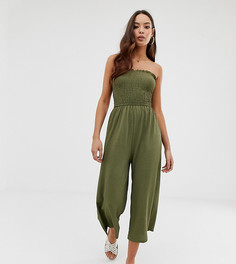 Зеленый пляжный комбинезон бандо с широкими штанинами Miss Selfridge