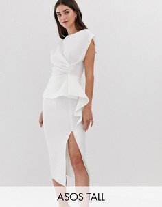 Платье-футляр миди с баской и защипами ASOS DESIGN Tall-Белый