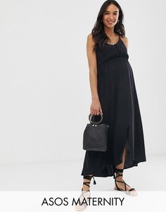 Платье макси на тонких бретельках с пуговицами ASOS DESIGN Maternity-Черный