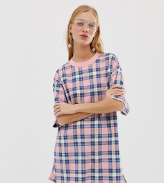 Розовая oversize-футболка в клетку Monki-Розовый