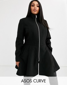 Черное свободное пальто с молнией ASOS DESIGN Curve-Черный
