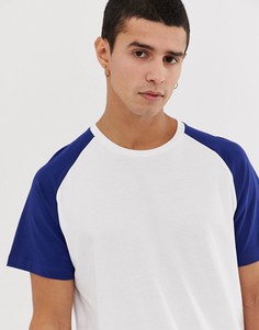 Бело-синяя длинная футболка с закругленным краем и рукавами реглан Jack & Jones Originals-Белый