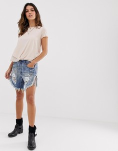 Удлиненные джинсовые шорты с необработанным краем One Teaspoon-Синий