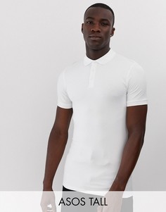 Облегающее трикотажное поло белого цвета ASOS DESIGN Tall-Белый