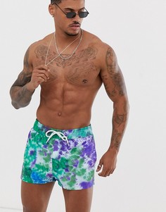 Фиолетовые короткие шорты для плавания с принтом тай-дай ASOS DESIGN-Фиолетовый