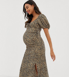 Фактурное платье миди со звериным принтом и объемными рукавами ASOS DESIGN Maternity-Мульти