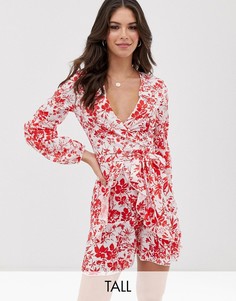 Короткое приталенное платье с длинными рукавами и цветочным принтом Parisian Tall-Мульти