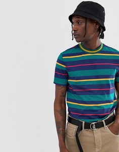 Футболка из органического хлопка в разноцветную полоску с кантом ASOS DESIGN-Зеленый