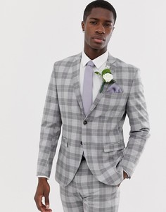 Серый облегающий пиджак премиум-класса в клетку Jack & Jones