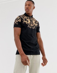 Поло из органического хлопка с принтом в стиле барокко с херувимами ASOS DESIGN-Черный