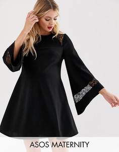 Платье с кружевной вставкой ASOS DESIGN Maternity-Черный