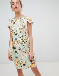 Платье-футляр с короткими рукавами и цветочным принтом Closet London-Мульти