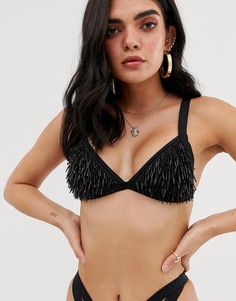 Черный бикини-топ с отделкой бисером Missguided