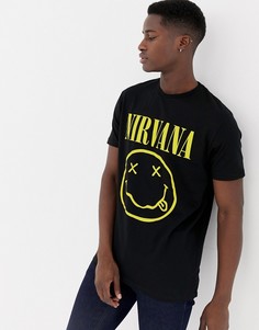 Удлиненная футболка с принтом \Nirvana\" ASOS DESIGN-Черный
