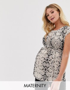 Топ с круглым вырезом и змеиным принтом Mamalicious-Мульти Mama.Licious