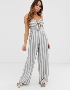 Комбинезон в полоску с поясом River Island-Кремовый