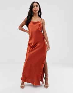 Атласное платье-комбинация макси ASOS DESIGN-Коричневый