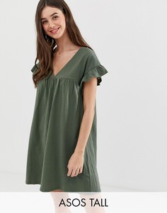 Меланжевое свободное платье мини ASOS DESIGN Tall-Зеленый