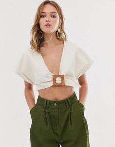 Джинсовый топ с рукавами-кимоно и пряжкой ASOS DESIGN-Кремовый