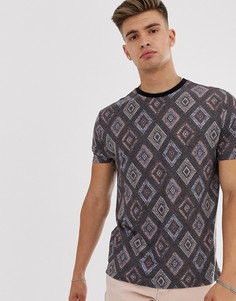 Свободная футболка из органического хлопка с мозаичным принтом ASOS DESIGN-Черный