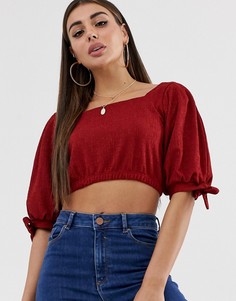 Фактурный топ с квадратным вырезом и завязками на рукавах ASOS DESIGN-Красный
