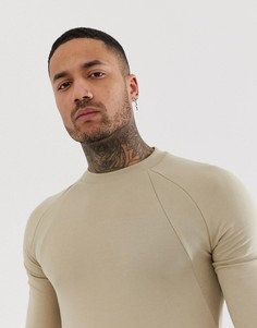 Бежевый облегающий свитшот со вставками в рубчик ASOS DESIGN