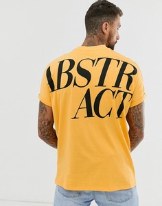 Длинная oversize-футболка из органического хлопка с текстовым принтом и отворотами на рукавах ASOS DESIGN-Оранжевый