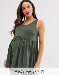 Свободный топ с оборками и завязкой ASOS DESIGN Maternity-Зеленый