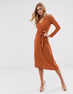Платье-рубашка миди с поясом ASOS DESIGN-Оранжевый