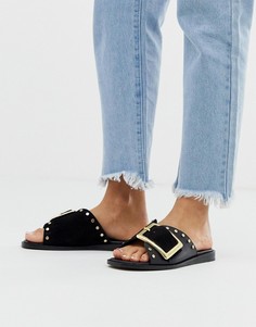 Черные замшевые шлепанцы с пряжкой River Island-Коричневый