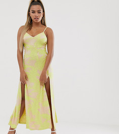 Жаккардовое платье макси на бретельках и с разрезами ASOS DESIGN Petite-Мульти