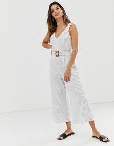 Комбинезон в полоску с V-образным вырезом и поясом ASOS DESIGN-Мульти