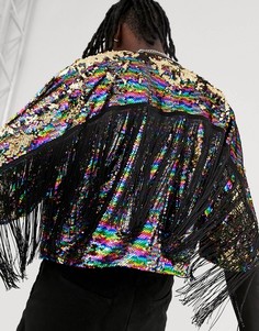 Фестивальная куртка с пайетками и бахромой Urban Threads-Мульти