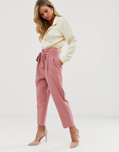 Суженные книзу брюки длиной до щиколотки с завязкой на талии ASOS DESIGN-Розовый