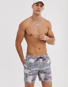 Шорты для плавания средней длины с пляжным принтом ASOS DESIGN-Синий