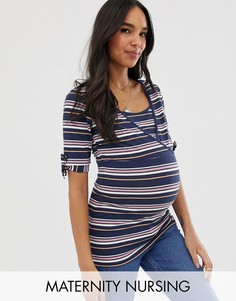 Футболка в полоску с завязками на манжетах Mamalicious Nursing-Мульти Mama.Licious