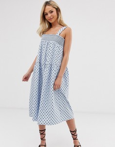 Хлопковый сарафан-трапеция миди в горошек ASOS DESIGN-Мульти